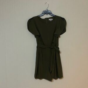 Calvin Klein Dark Green Romper with Slit Drape Sleeves